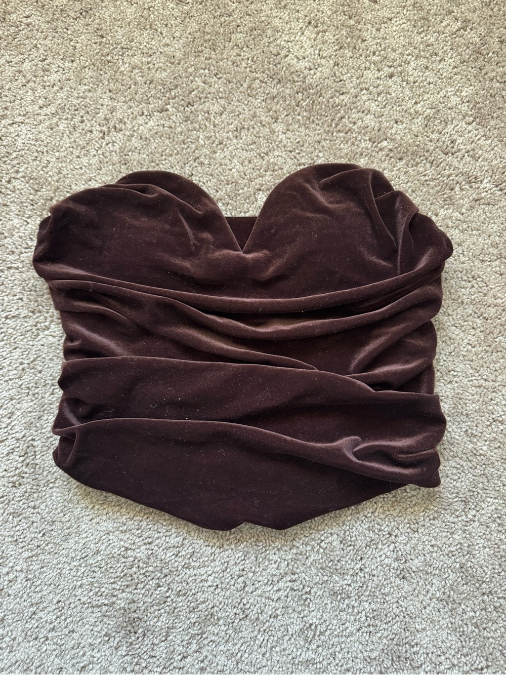 Express Body Contour Brown Velvet Sweetheart Tube Top Rouching Glam Regency Sz L